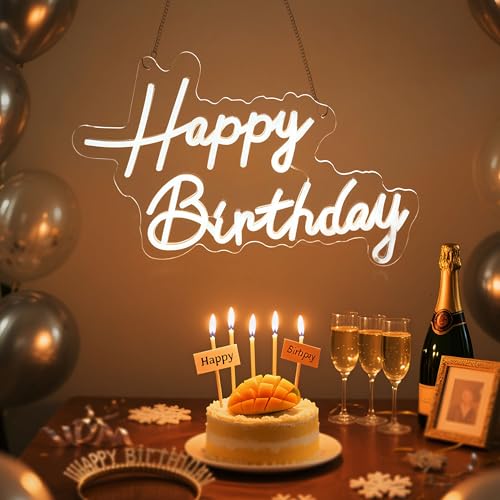 Mornajina 16.5'' x 11.8'' Happy Birthday Neon Sign for Backdrop Wall Decor, USB Powered Happy Birthday Led Sign for Backdr...
