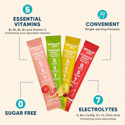 Venture Pal Sugar Free Electrolyte Powder Packets - Liquid Daily IV Hydration Packets for Rapid Rehydration | 7 Electrolyt...