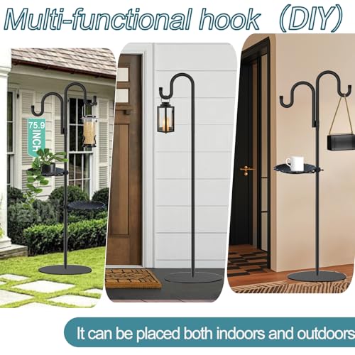 Upgraded 74" Shepherd's Hook Stand plant，Bird Feeder，Wind Chime Hanger Stand, Waterproof Metal & Adjustable-Height Standin...