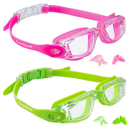 EverSport Kids Swim Goggles, Pack of 2 Swimming Goggles for Children Teens, Anti-Fog Anti-UV Youth Swim Glasses for Age4-16