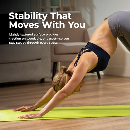 Sunny Health & Fitness Non-Slip Yoga Mat – Durable, Anti-Tear, Lightweight, Cushioned Support for Yoga, Pilates, Stretchin...