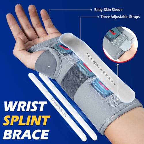 FEATOL Wrist Brace Splint Carpal Tunnel for Women Men, Night Wrist Sleep Support Brace, Right Hand, Small/Medium, Pain Rel...