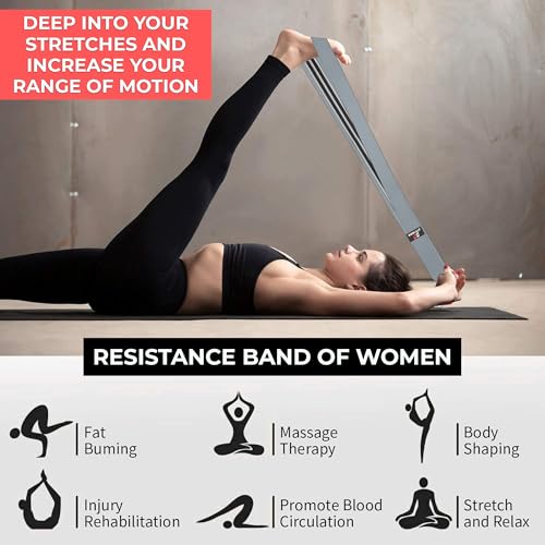 FITNEZA 76" Inch Premium Extended Length Fabric Resistance Bands for Working Out – 3" Wide Non-Slip Extra Long – No Pinchi...