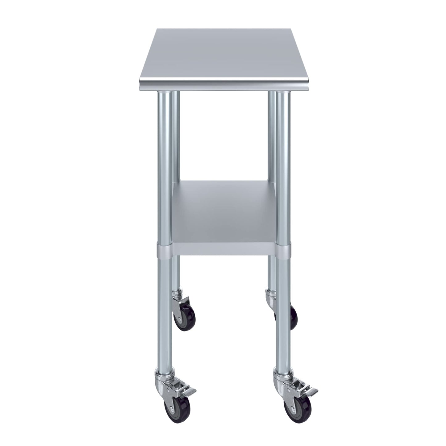 AmGood 24 in. x 18 in. Stainless Steel Work Table with Wheels | Metal Kitchen Food Prep Table | NSF