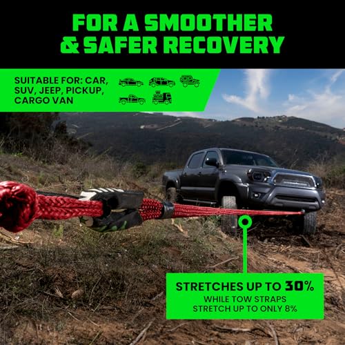 Rhino USA Kinetic Rope Recovery Kit (7/8in x 30ft) - Heavy Duty Offroad Snatch Strap - Includes 2 Soft Shackle for UTV, AT...