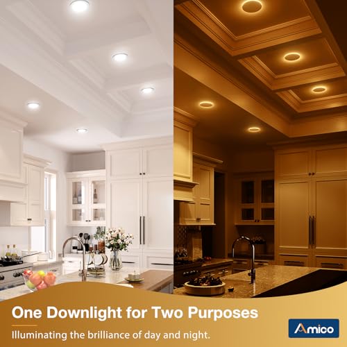 Amico 12 Pack 4 Inch 5CCT LED Recessed Ceiling Light with Night Light, 2700K/3000K/3500K/4000K/5000K Selectable Ultra-Thin...