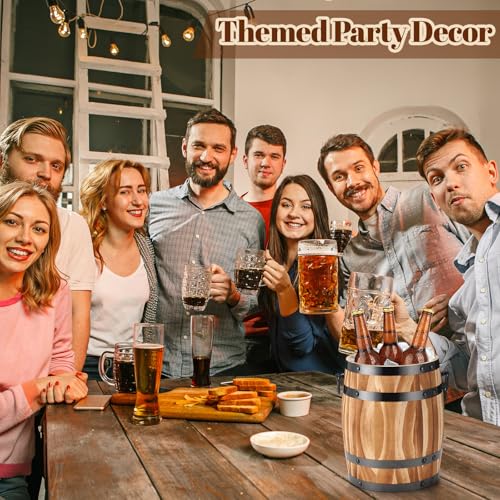 Honeydak Ice Bucket Wooden Barrel with Lid 1.5l Stainless Steel Interior Food Container with Handles for Cocktail Bar Part...
