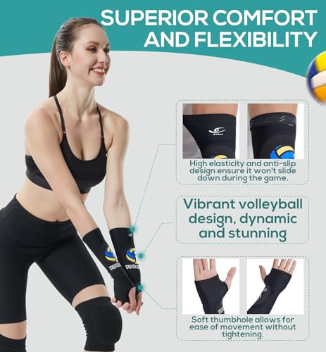 HiRui Volleyball Arm Guards Arm Sleeves, Passing Forearm Sleeves with Protection Pads and Thumb Hole for Kids Youth Women Men