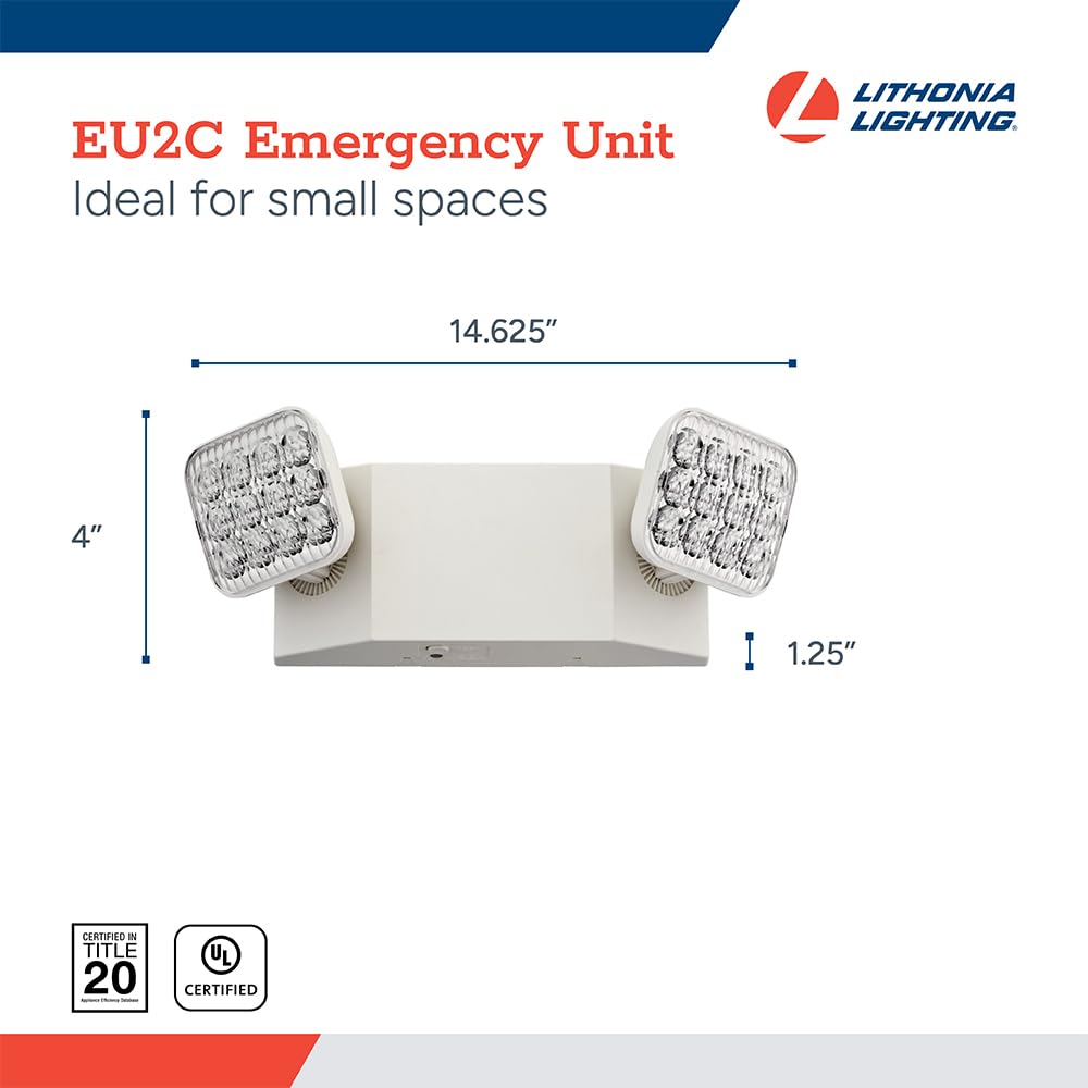 Lithonia Lighting LED Emergency Light, 90-Minute Backup, Dual Adjustable Heads, Wall Mount, Damp Rated, White, 2-Pack, Model EU2C CP2