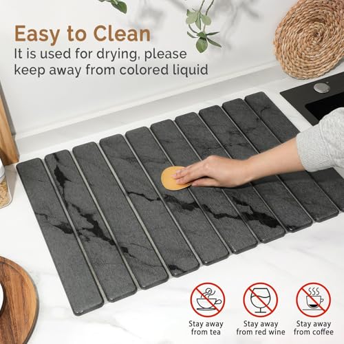 Large Stone Dish Drying Mat for Kitchen Counter,2 PCS Quick Dry Stone Dishes Mats,Foldable Water Absorbing Diatomaceous Ea...