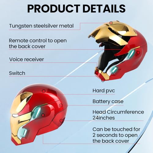 Iron-Man MK 50 1:1 Wearable Helmet - Voice, Touch, and RC with LED Eyes, Realistic Sound Effects, Movable Back and Ear Pan...