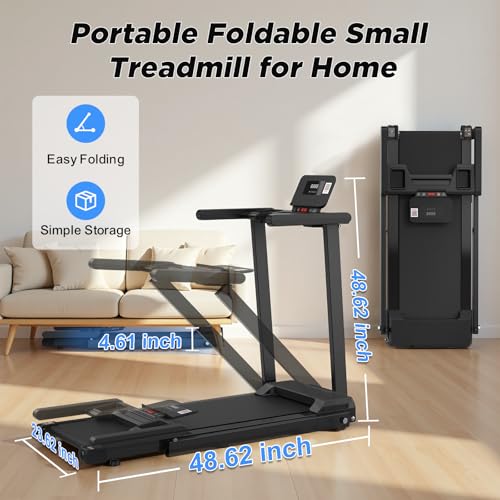 FANOFUN Folding Treadmill with Handles - 2.5HP Ultra-Quiet Electric Treadmill for Home, 300LBS Capacity, 12 Programs, Shoc...
