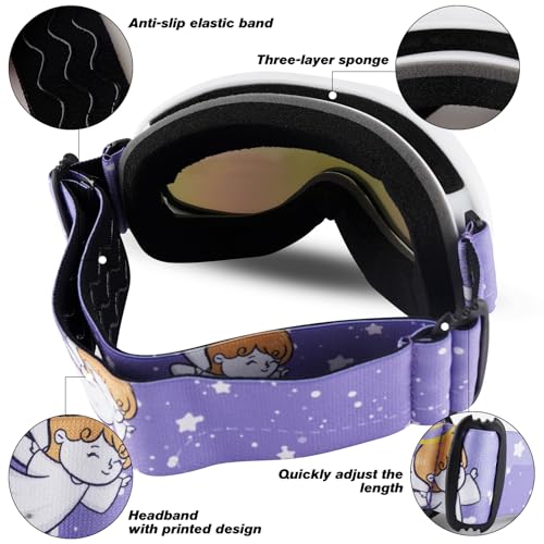 Kids Ski Goggles OTG Kids Snow Goggles Anti Fog UV Protection Snowboard Goggles, Helmet Compatible for Boys Girls Toddler