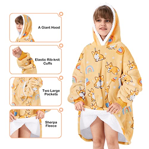 American Trends Wearable Blanket Hoodie, Oversized Sherpa Warm Hoodie Blanket Thick Sweatshirt, Gift for Women Men Girls