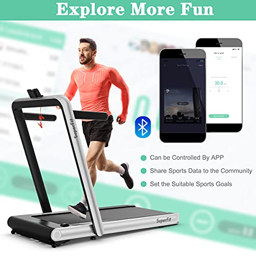 Goplus 2 in 1 Folding Treadmill, 4.75HP Superfit Under Desk Electric Treadmill with APP Control, LED Touch Screen, Blue To...