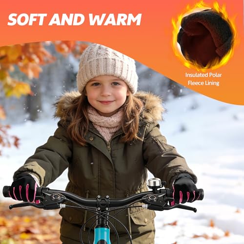 Sukeen Kids Winter Gloves, Touchscreen Anti-Slip Kids Cycling Gloves for Kids Boys Girls, Lightweight Boys Gloves for Runn...