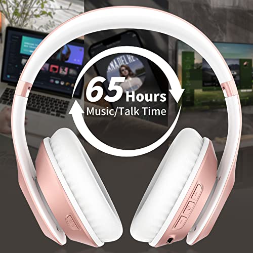 Glynzak Wireless Bluetooth Headphones Over Ear 65H Playtime HiFi Stereo Headset with Microphone and 6EQ Modes Foldable Blu...