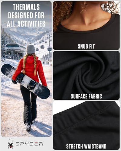 Spyder Womens Thermal Underwear Set - 2 Piece Fleece Lined Moisture Wicking Long Johns for Women Base Layer for Cold Weather