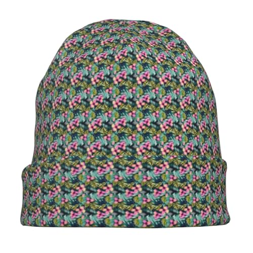 sackhg Tropical Summer Hawaiian Flower Palm Leaves Print Winter Beanie Hat Men Women Soft Lightweight Thermal Cap for Outd...