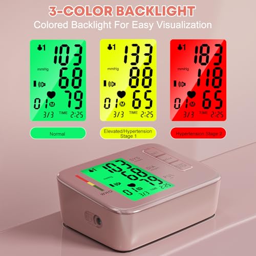 Blood Pressure Monitor,Pink Blood Pressure Machine Bp Cuff Automatic Upper Arm with 8.7”-16.5 inches Adjustable Automatic ...