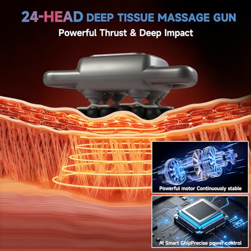 24 Haed Massage Gun, Massage Gun Deep Tissue With 9 Modes 99 Intensities, Quiet Multi Head Massage Guns For Backs, Shoulde...