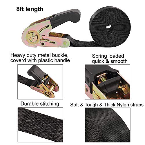Endless Ratchet Tie Down Straps Heavy Duty Cargo Tie Downs, Sturdy Nylon Black Strap Down Ratcheting Securing Straps, Trac...