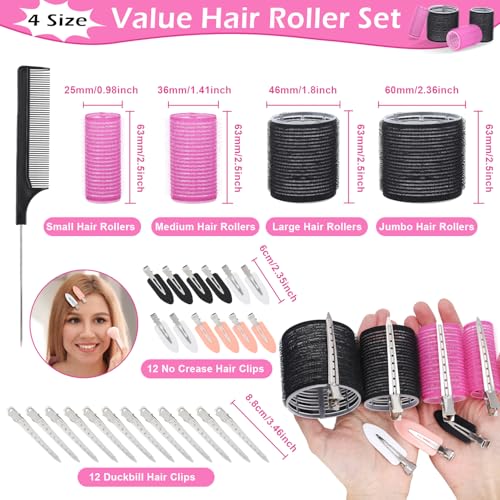 50Piece Hair Rollers Set, Self-Grip Rollers Hair Curlers for Long Medium Short Hair, 4 Sizes of Hair Rolls(6 Jumbo + 6 Lar...