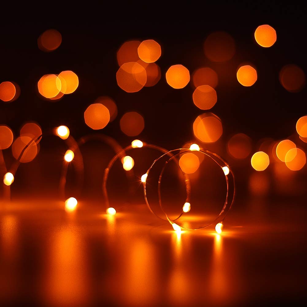 YKB 6 Pack Orange Fairy String Lights, Battery Operated, 3.3ft Silvery Copper Wire, Model SO01-SSL-0506PP