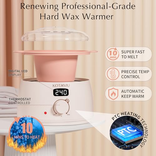 KOTAMU Wax Kit Pink Digital Hair Removal Waxing Kit for Women & Men Hot Wax Warmer Pot for Face, Eyebrow, Body, Brazilian,...