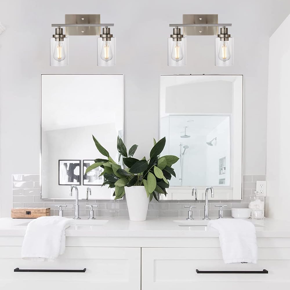 MELUCEE 3-Light Wall Sconce Brushed Nickel Modern Bathroom Vanity Light with Clear Glass Shade