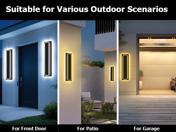 Picico 2Pc 12In Modern Led Outdoor Wall Lights  Dimmable Black Exterior Wall Sconce Lighting Fixtures  Rectangular Mini Outdoor Garage Lights  360 Beam Angle Vertical Outdoor Lights For House Porch