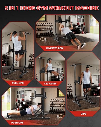 Garvee Pull Up Bar Free Standing Workout Equipment, Power Tower Dip Station for Home Gym, 450LBS Weight Capacity Strength ...