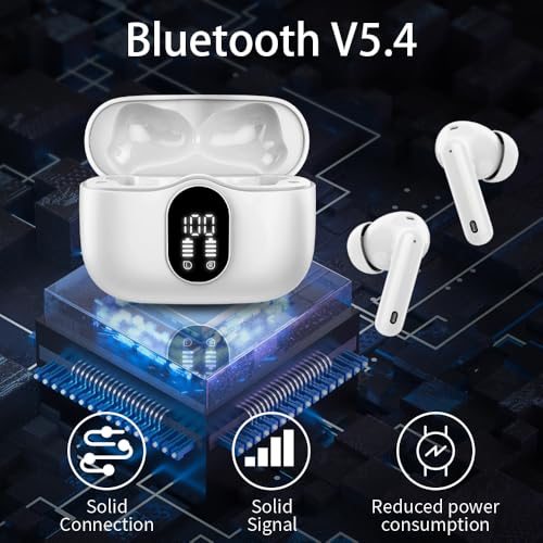 Btootos Wireless Earbuds Bluetooth 5.4 Headphones Bass Stereo Ear Buds with Noise Cancelling Mic LED Display in Ear Earpho...