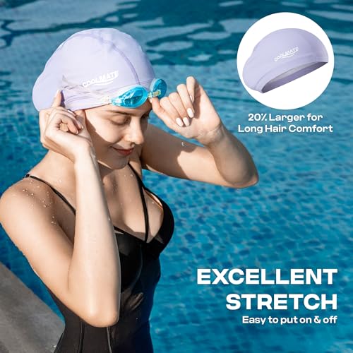 COOLMATE Large Fabric Swim Cap for Long Hair Women - For Long Hair, Dreadlocks, Weaves, Hair Extensions, Braids, Curls, Af...