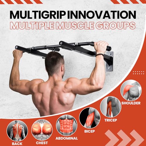 Yes4All Multi-Grip Wall Mount Pull-Up Bar, 16 Inches & 24 Inches Reversible Stud and Wall Compatibility Mounted Pull Up Ba...