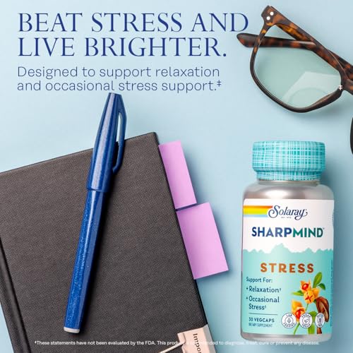 SOLARAY SharpMind Stress, Nootropic Mood Support Supplement for Relaxation and Occasional Stress Relief Support, Adaptogen...
