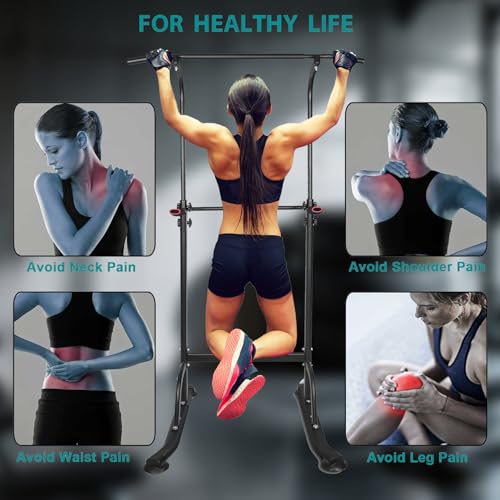 Adjustable Power Tower Pull Up Bar Dip Station, Free Standing Pull Up Rack Dip Station for Home Gym, 400LBS Capacity Heigh...