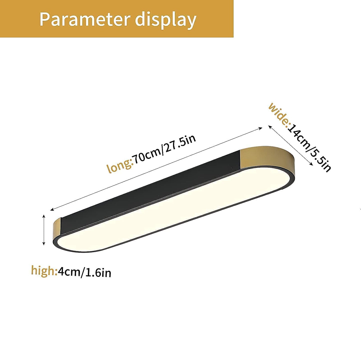 Tioolo Dimmable LED Ceiling Light Linear Fixture 2.3FT 36W Remote Control Black Gold Model YN9YH2119-TG