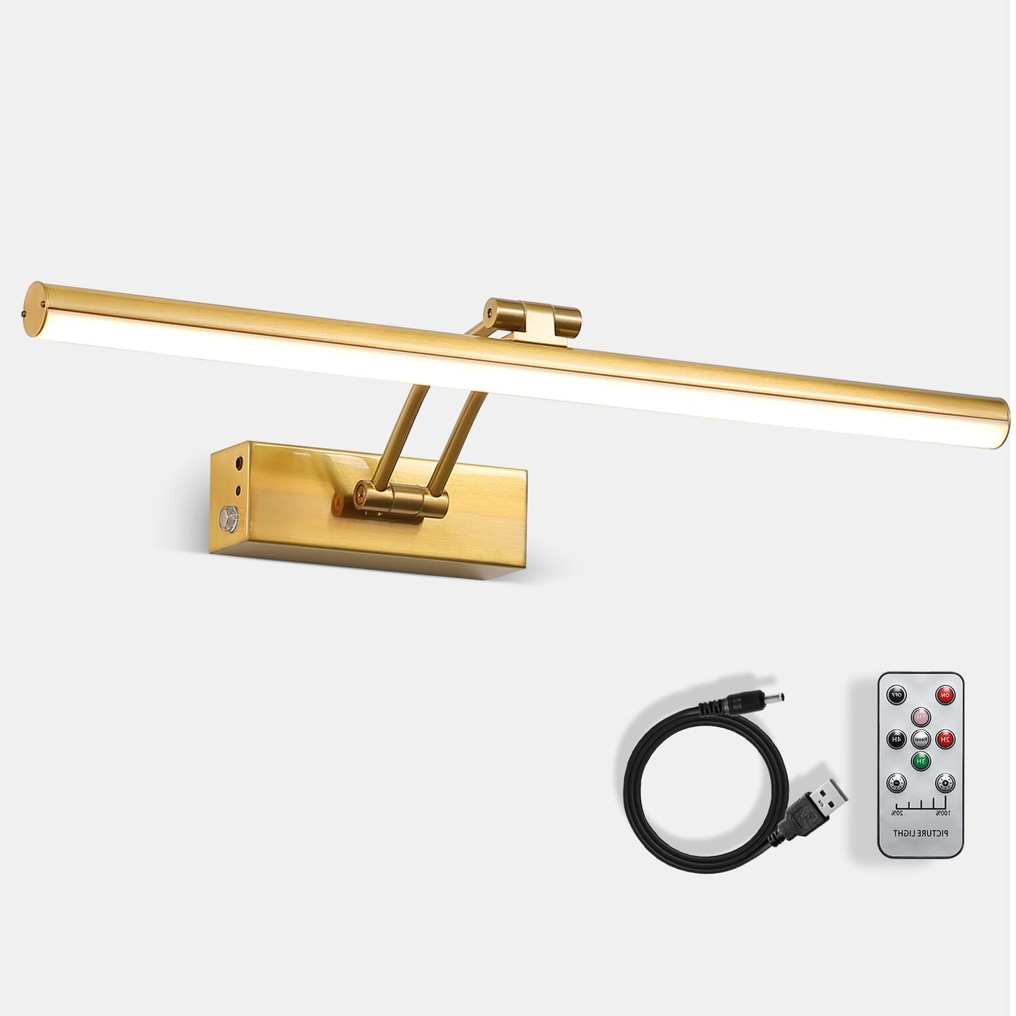 HOWMZON Picture Light,5200mAh Battery Picture Light with Remote, 16inches Metal Frame Light for Paintings, Rechargeable Display Wall Lamp for Gallery Portrait Artwork (Brass)