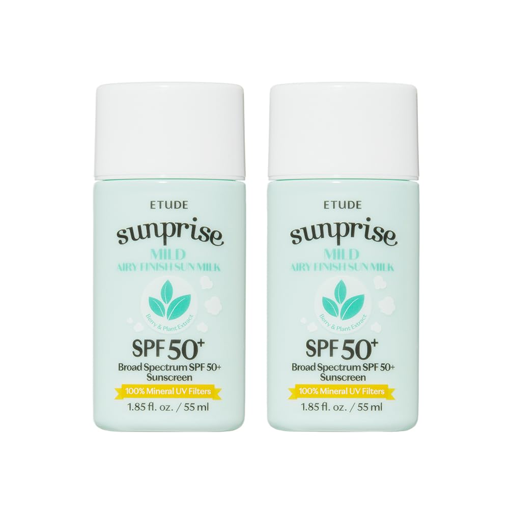 ETUDE Sunprise Mild Airy Finish Sun Milk Duo Set (55ml*2) SPF50+ / PA++++ | Sebum-free, Non-Sticky, Long Lasting Protection, 100