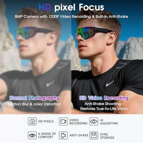 Padom Al Smart Glasses with Camera 4K, 8MP HD POV Video Recording Glasses with Camera, Built-in Storage(No SD Card Neede...