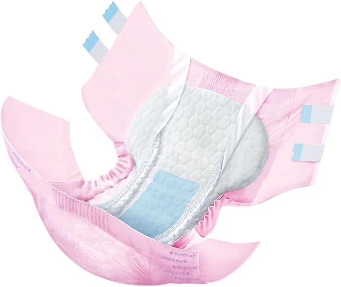 NorthShore MegaMax Adult Overnight Diapers, 12-Hour Tab-Style, Small, 4 Count Starter Pack, Pink, 24-34 inches, Unisex Incontinence Underwear