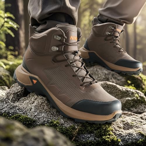 NINGO Men's Hiking Boots, Waterproof All-Terrain Hiking Shoes, Breathable Lightweight Outdoor Ankle Boots for Trekking, Ba...