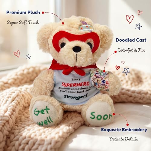 SHSEEN Broken Arm Gifts for Kids, Superhero Get Well Soon Bear with Switchable Cast (Fits Left or Right Arm), 8 Inch Stuff...