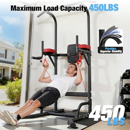 Dskeuzeew Power Tower Pull Up Bar Station, 450LBS Stable Power Tower Training Heavy-Duty Fitness Equipment for Home Gym