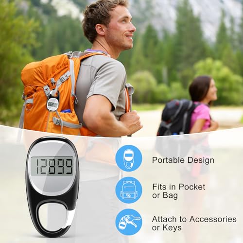Simple Pedometer for Walking, Accurate Step Tracker with Carabiner, 3D Step Counter for Men Seniors