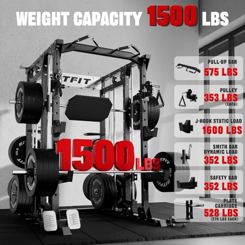 RitFit Buffalo Smith Machine, Power cage with LAT-Pull Down System & Cable Crossover System, All-in-One Squat Rack for Hom...