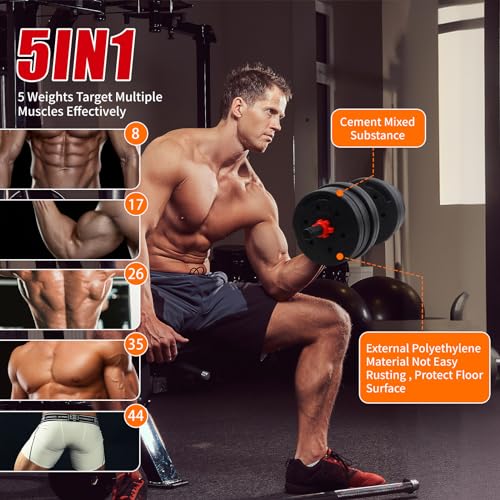 Adjustable Weights Dumbbells Set, Free Weights with Connector, Convertible Dumbbell Barbell Push-up Stand Set, 3 in 1 Home...
