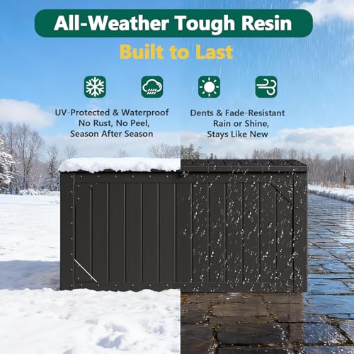 MAKE CHANGES 100 Gallon Outdoor Storage Box, Waterproof Resin Deck Box Organizer for Patio Cushion Storage, Lockable Outsi...