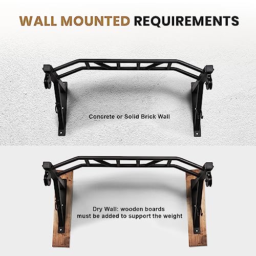 LIONSCOOL Multifunctional Wall Mounted Pull Up Bar with Pulley System, 48" and 16"/24" Multi-Grip Chin Up Bar, Cable Pulle...